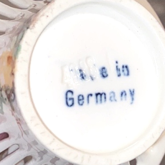 Two Miniature German Porcelain Weave Baskets • Hand Painted • Stamped & Numbered - Picture 8 of 10